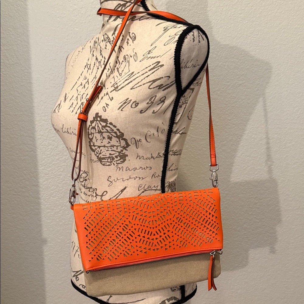 Stella & Dot Orange and Tan Crossbody Bag